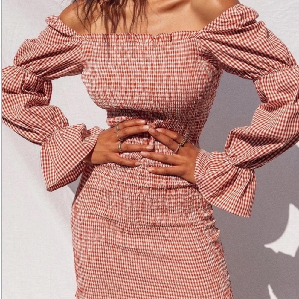 Gingham Off-Shoulder Mini Dress - Red